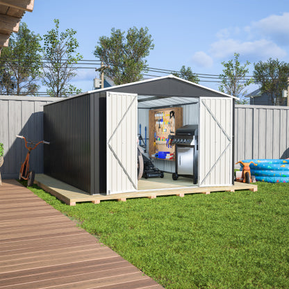 Outdoor Storage Shed 10x12 FT, Utility Metal Tool Storage With Lockable Doors And Updated Frame Structure, Large Metal Garden Shed For Backyard, Patio Lawn, Black