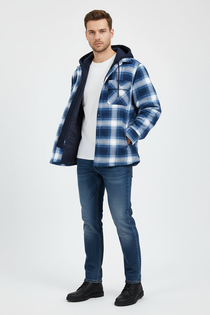 Men's Plaid Hooded Winter Jacket