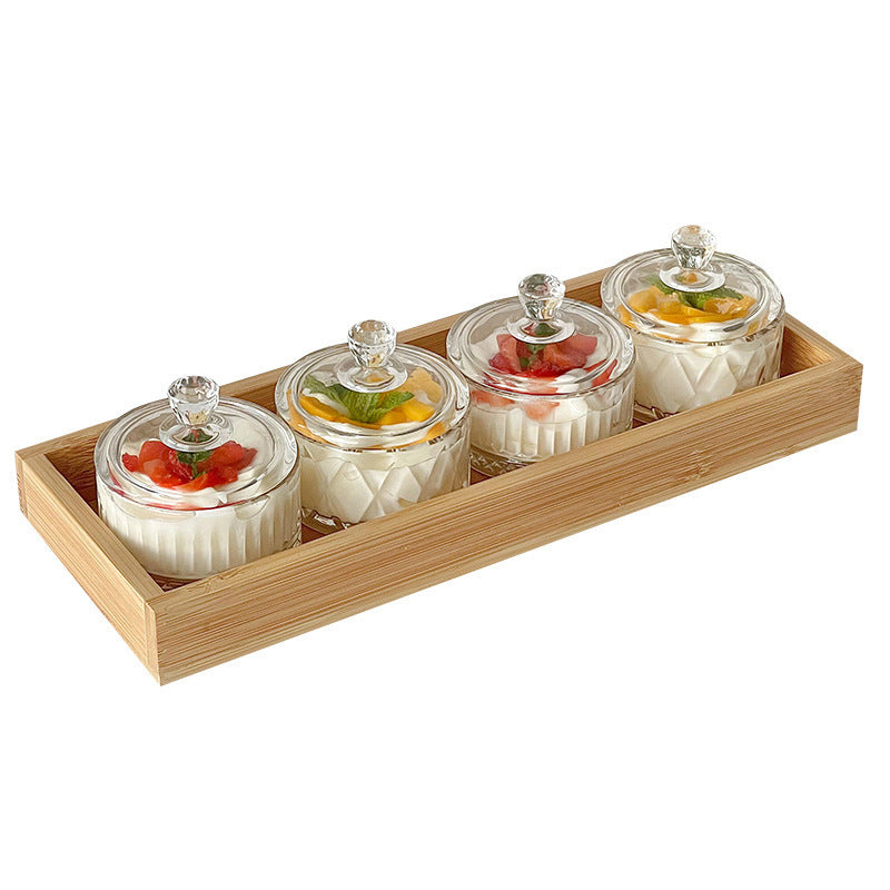 Glass Pudding & Dessert Cup Set – 4 Bowls, Spoons & Tray
