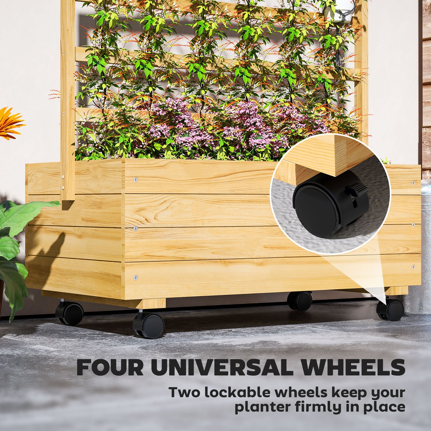 Raised Garden Bed with Trellis - Elevated Planter on Wheels