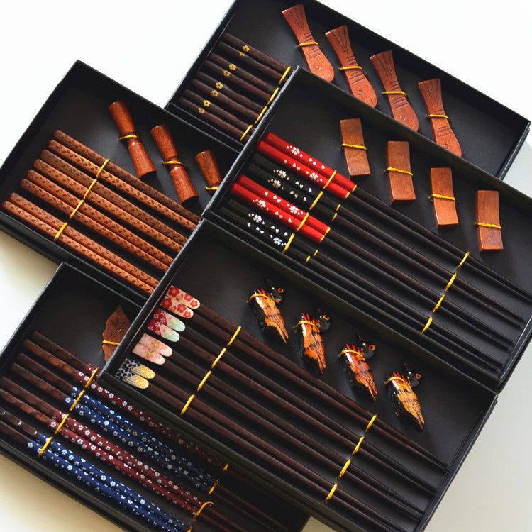 Japanese Wooden Chopsticks Gift Set – 4 Pairs with Holders & Gift Box