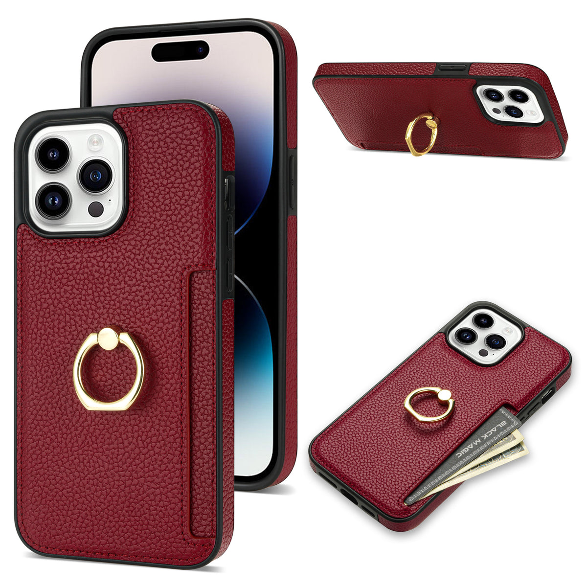 I phone  Pattern Fastened Ring Bracket Card Wallet Anti-fall Shell