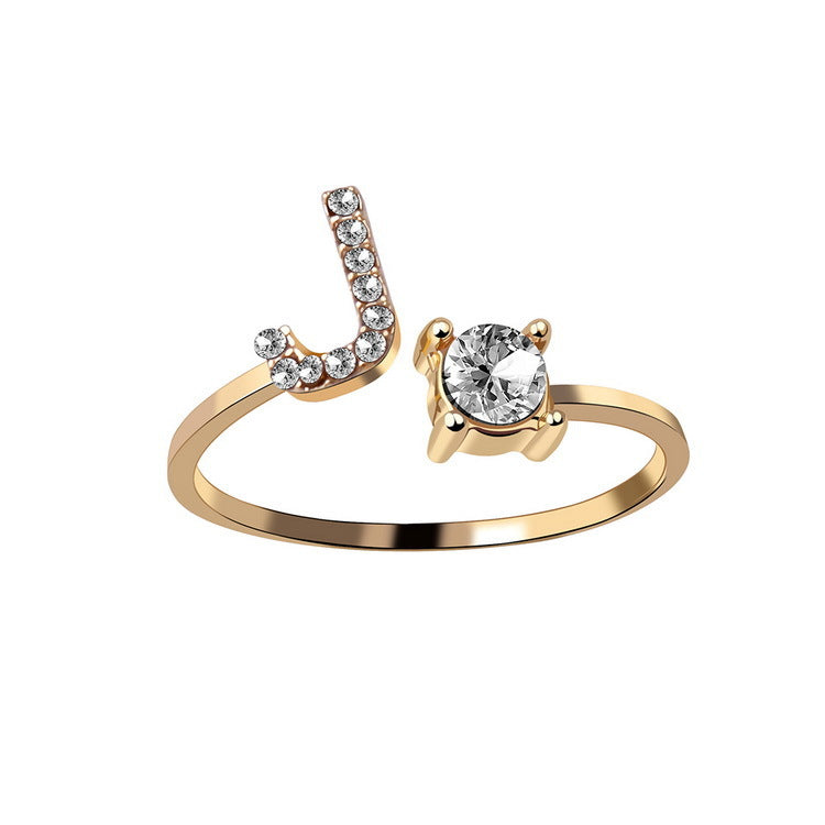 Personalized Initial Letter Ring | Adjustable Zircon Ring for Women