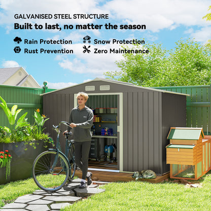 Large Outdoor Storage Shed, 9x6 Garden Tool Shed for Patio, Garage, Lawn, Gray
