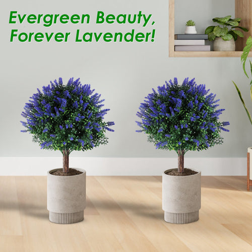 2 Packs Artificial Lavender Topiary Ball Trees UV Resistant Artificial Shrubs Fake Plants Evergreen Artificial Bush With Ground Spike For Indoor Outdoor Front Porch Garden