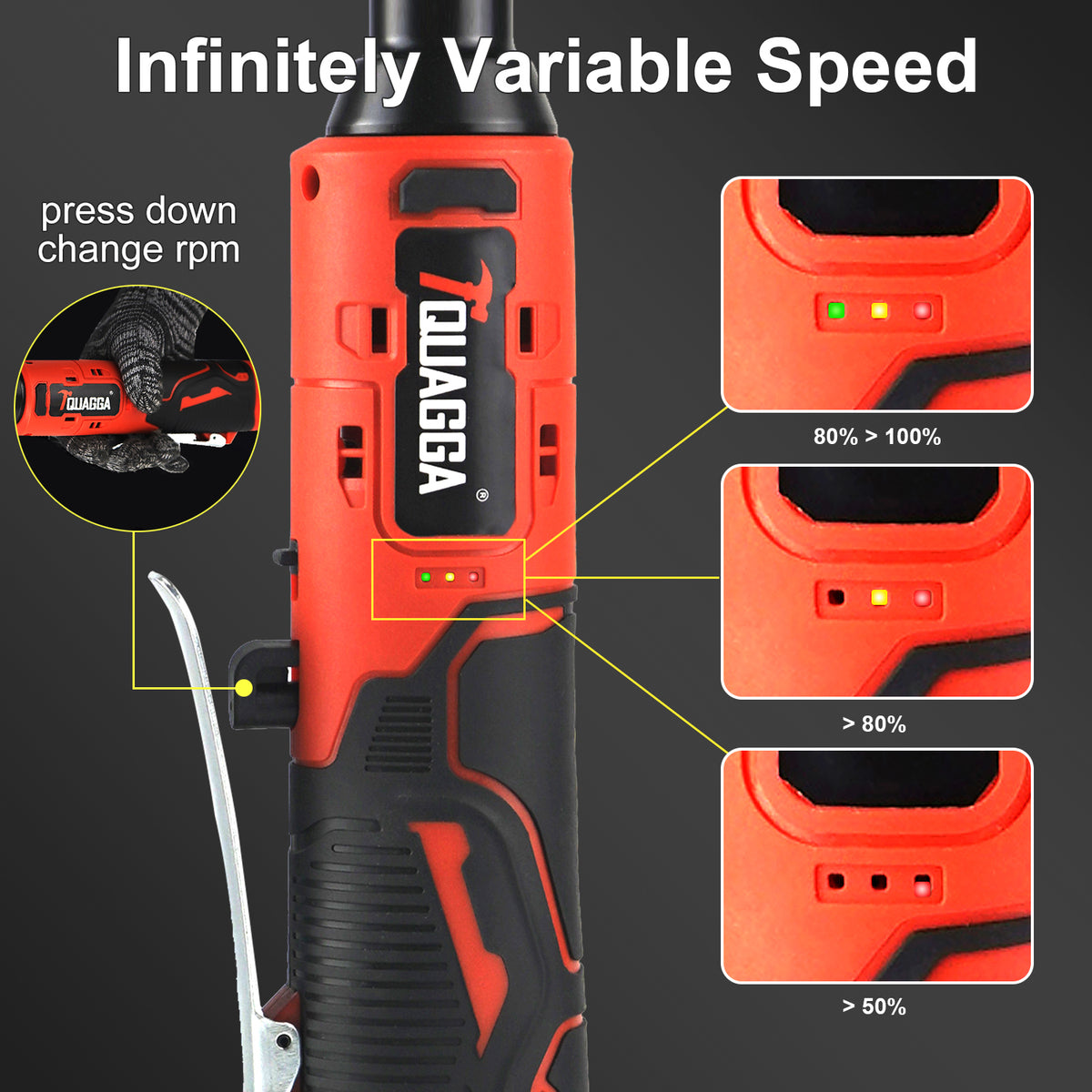 TQUAGGA 12V Cordless Electric Ratchet Wrench Set – 3/8" Drive, 45 ft-lbs