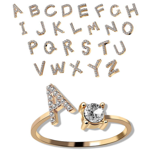 Personalized Initial Letter Ring | Adjustable Zircon Ring for Women
