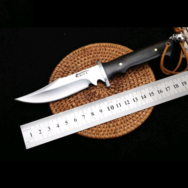 Compact Fixed Blade Knife - 5CR13 Steel with Rosewood Handle & Leather Sheath for Camping & EDC