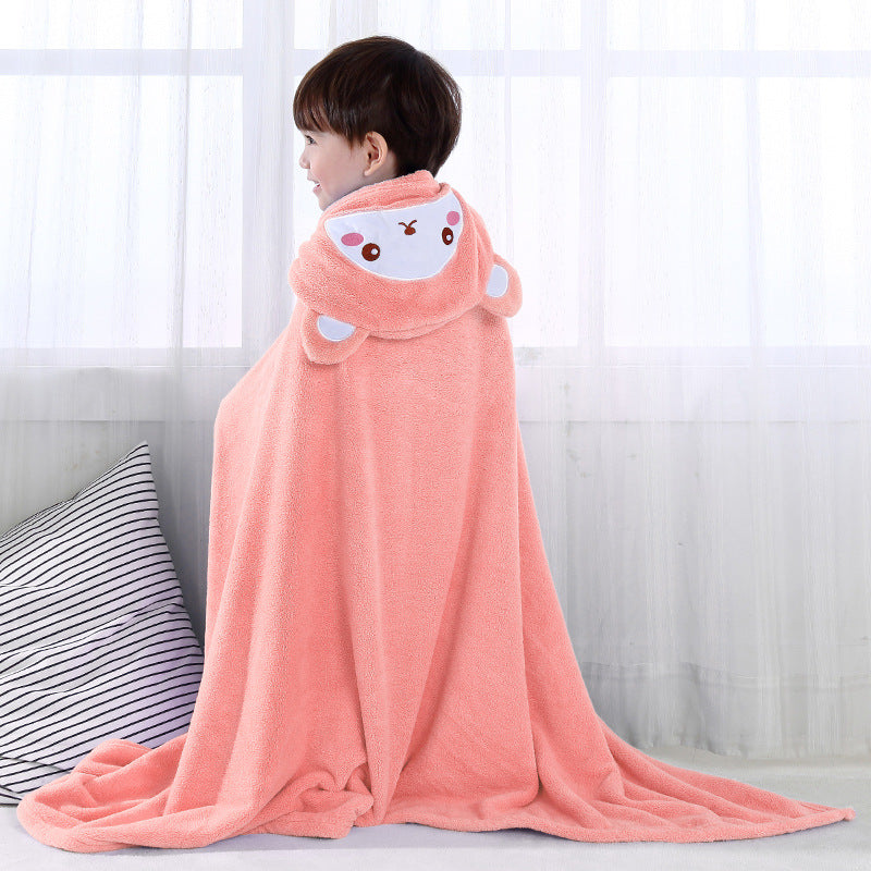 Kids' Hooded Quick-Dry Coral Fleece Bathrobe.