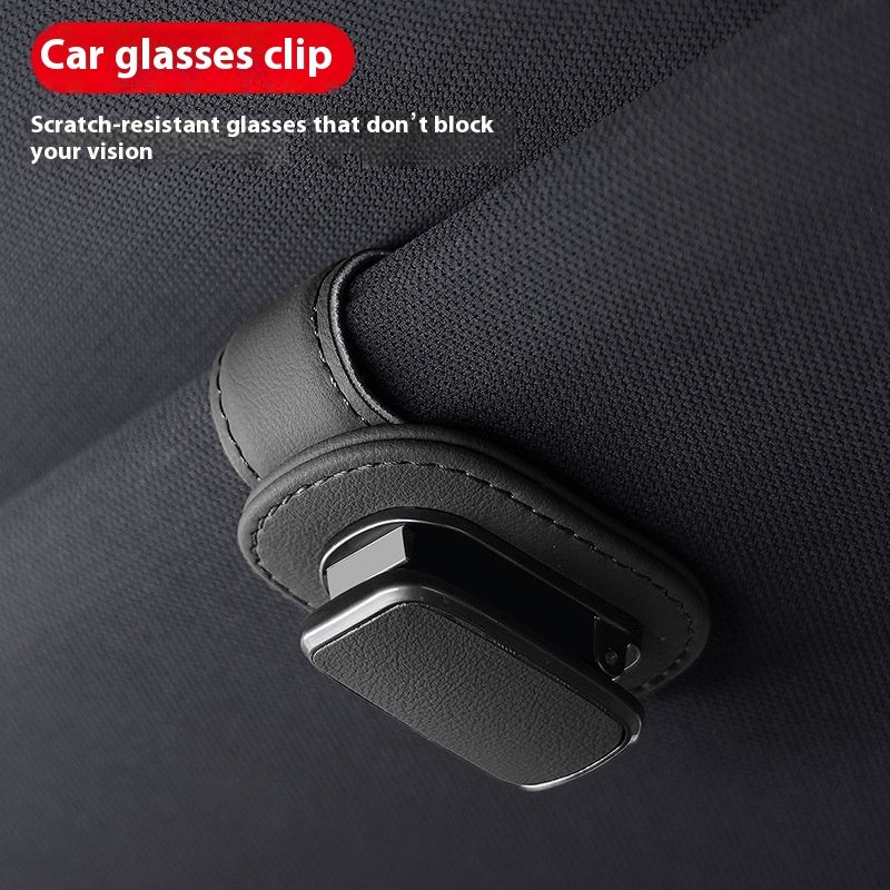 Leather Car Sunglasses Holder - Visor Clip Eyeglasses Storage Organizer