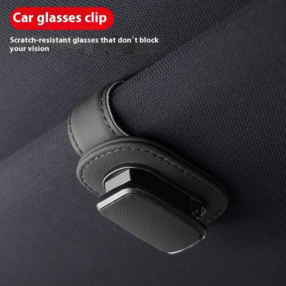 Leather Car Sunglasses Holder - Visor Clip Eyeglasses Storage Organizer
