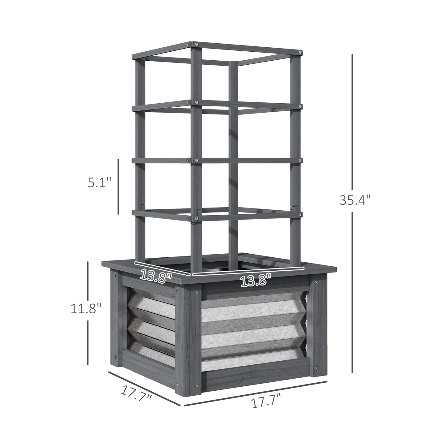 Wooden Raised Garden Bed with Trellis — Galvanized Steel Planter Box for Garden & Patio