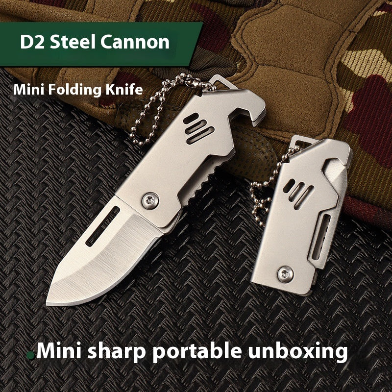 Mini EDC Folding Knife - D2 Steel Keychain Utility Tool with Bottle Opener