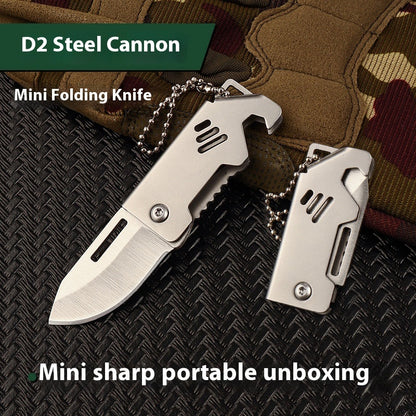 Mini EDC Folding Knife - D2 Steel Keychain Utility Tool with Bottle Opener