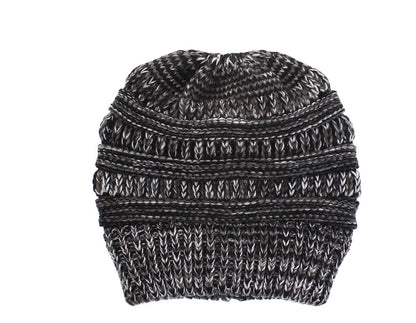 Mixed Color Knitted Wool Hat Ladies Ponytail Hat
