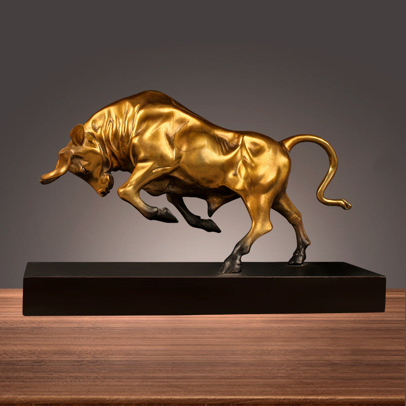 Premium Brass Bull Sculpture - Handcrafted Copper Desk Statue