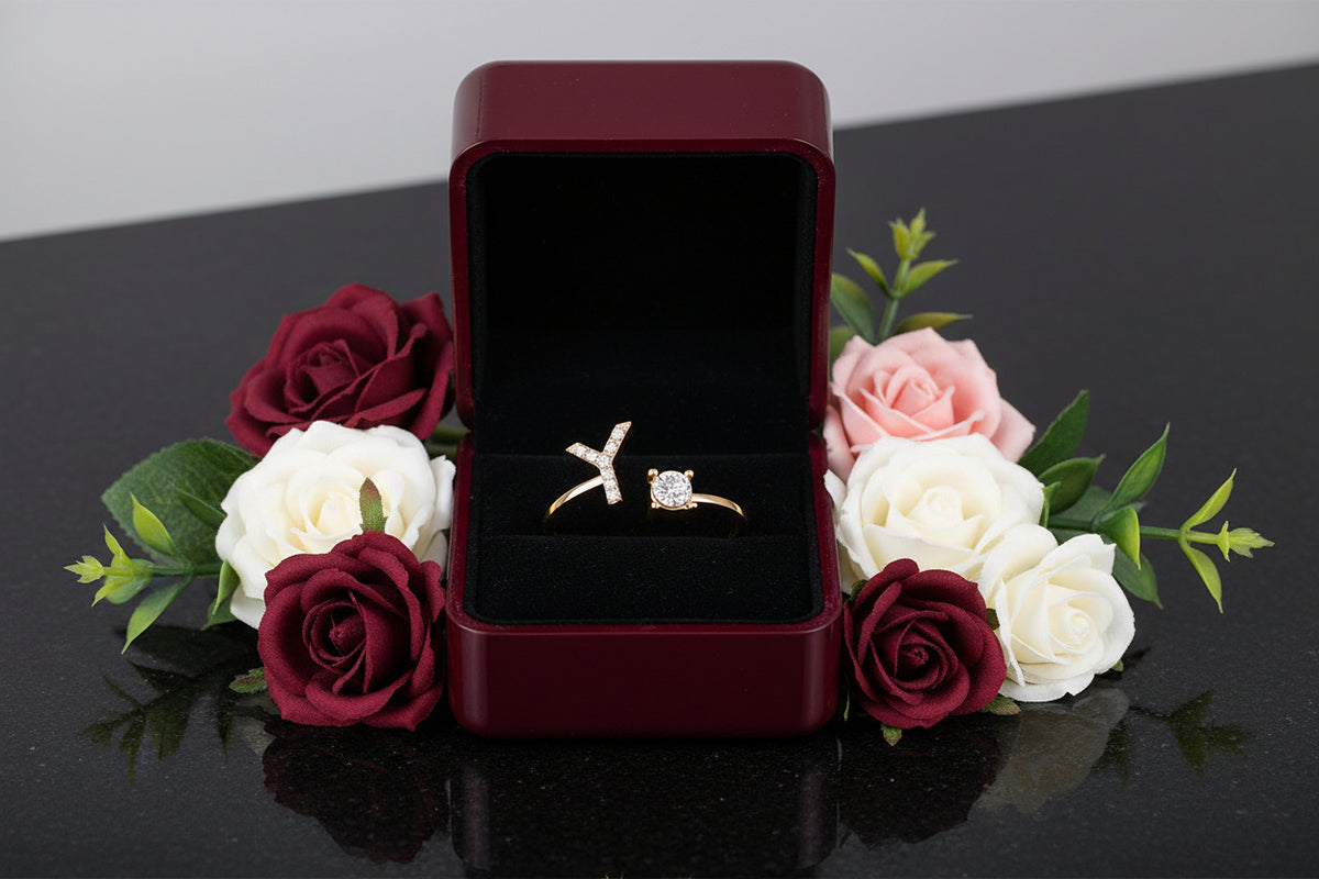 Personalized Initial Letter Ring | Adjustable Zircon Ring for Women