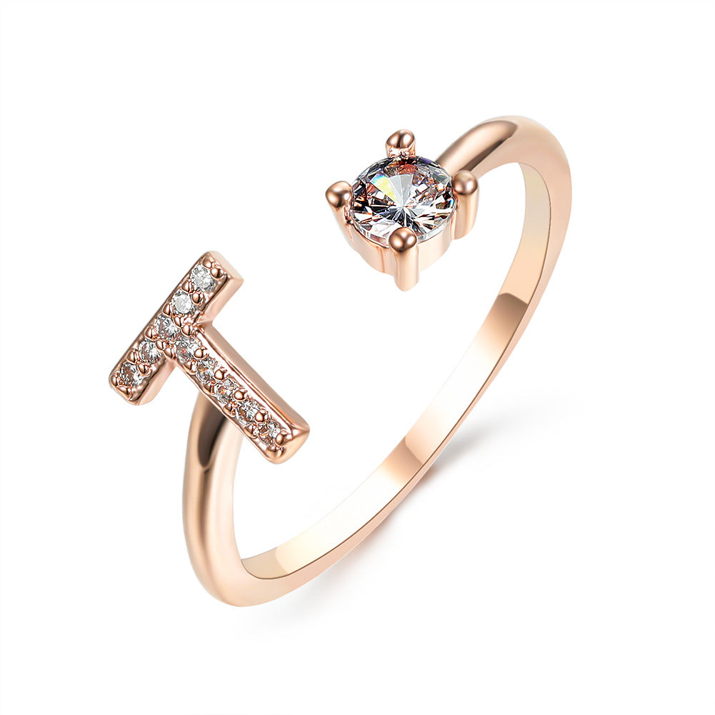 Personalized Initial Letter Ring | Adjustable Zircon Ring for Women