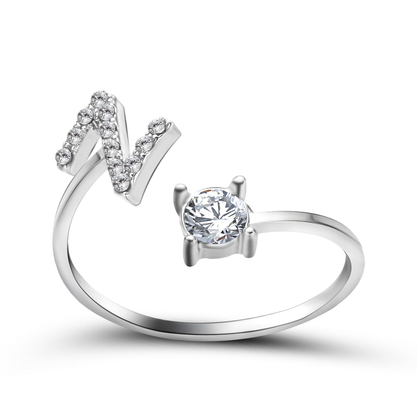 Personalized Initial Letter Ring | Adjustable Zircon Ring for Women