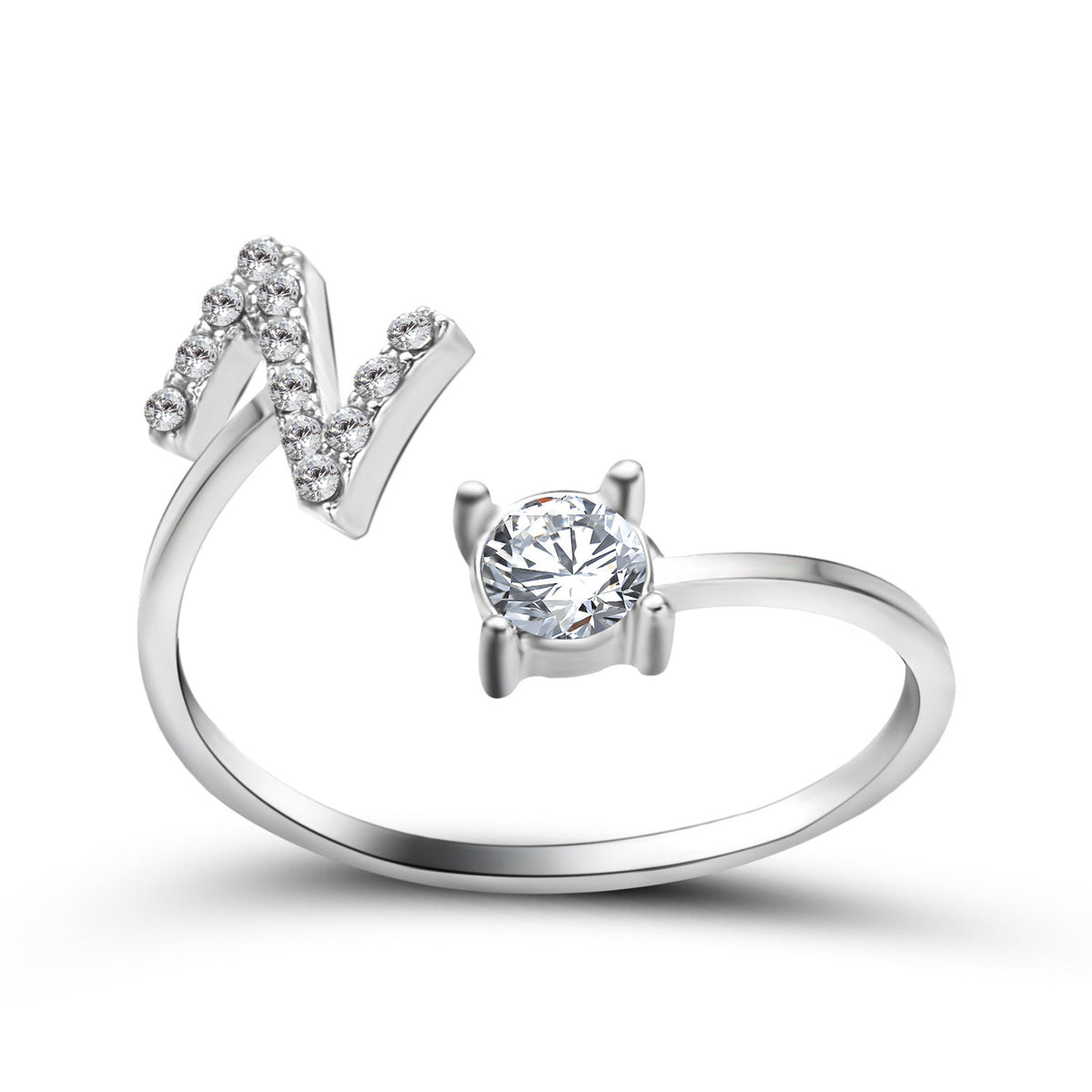 Personalized Initial Letter Ring | Adjustable Zircon Ring for Women