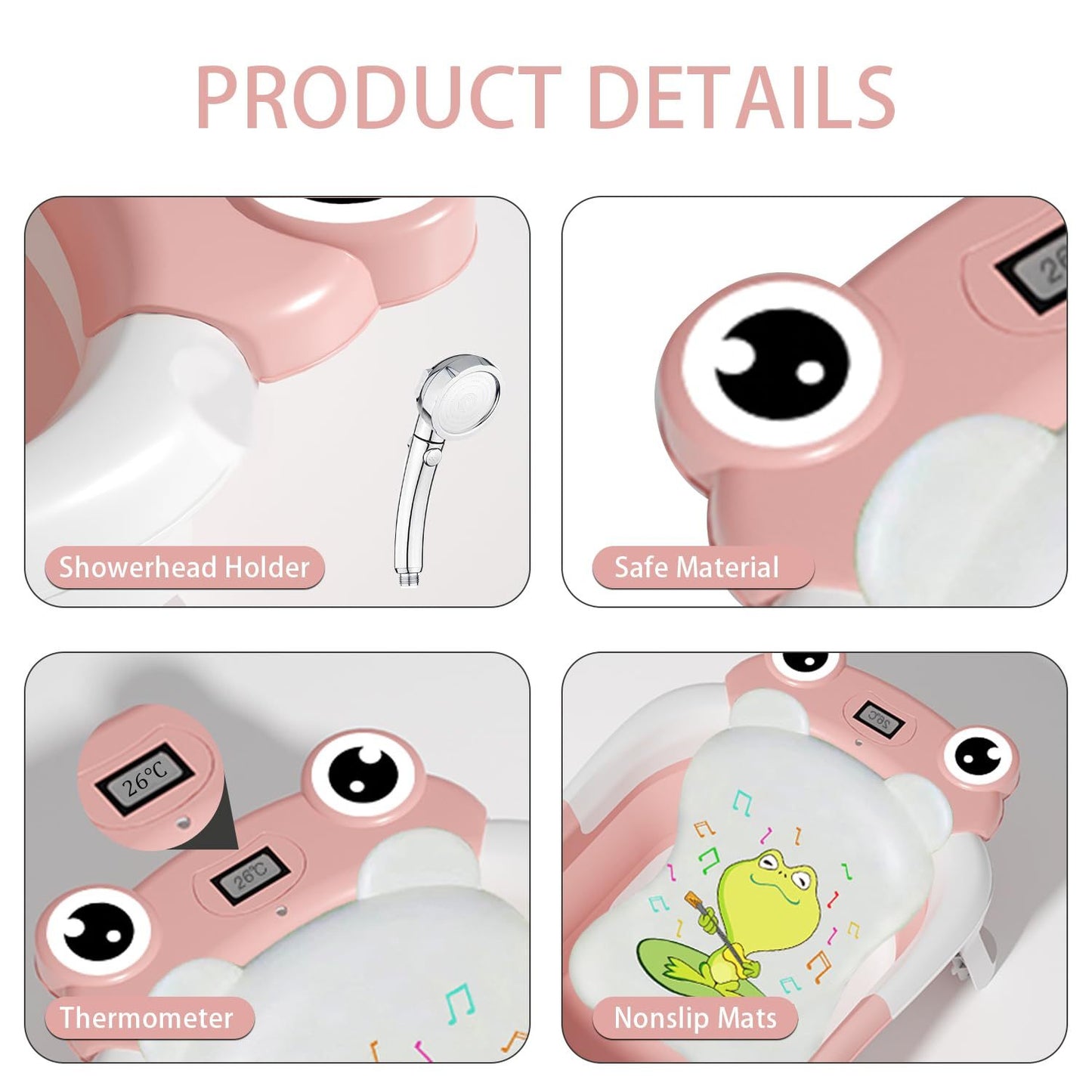 Baby Bathtub , Foldable Baby Bath Tub With Soft Floating Cushion & Thermometer , Collapsible