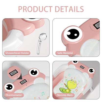 Baby Bathtub , Foldable Baby Bath Tub With Soft Floating Cushion & Thermometer , Collapsible