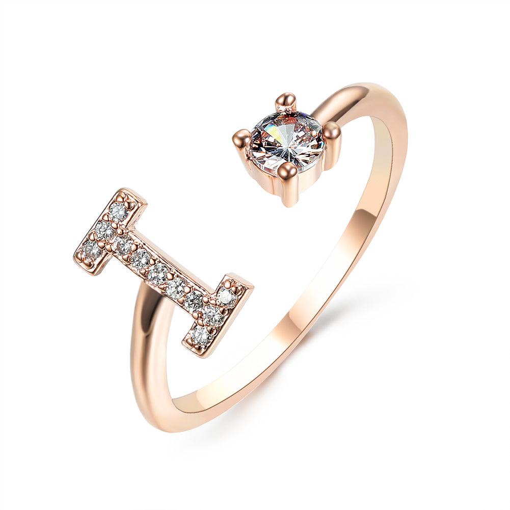 Personalized Initial Letter Ring | Adjustable Zircon Ring for Women