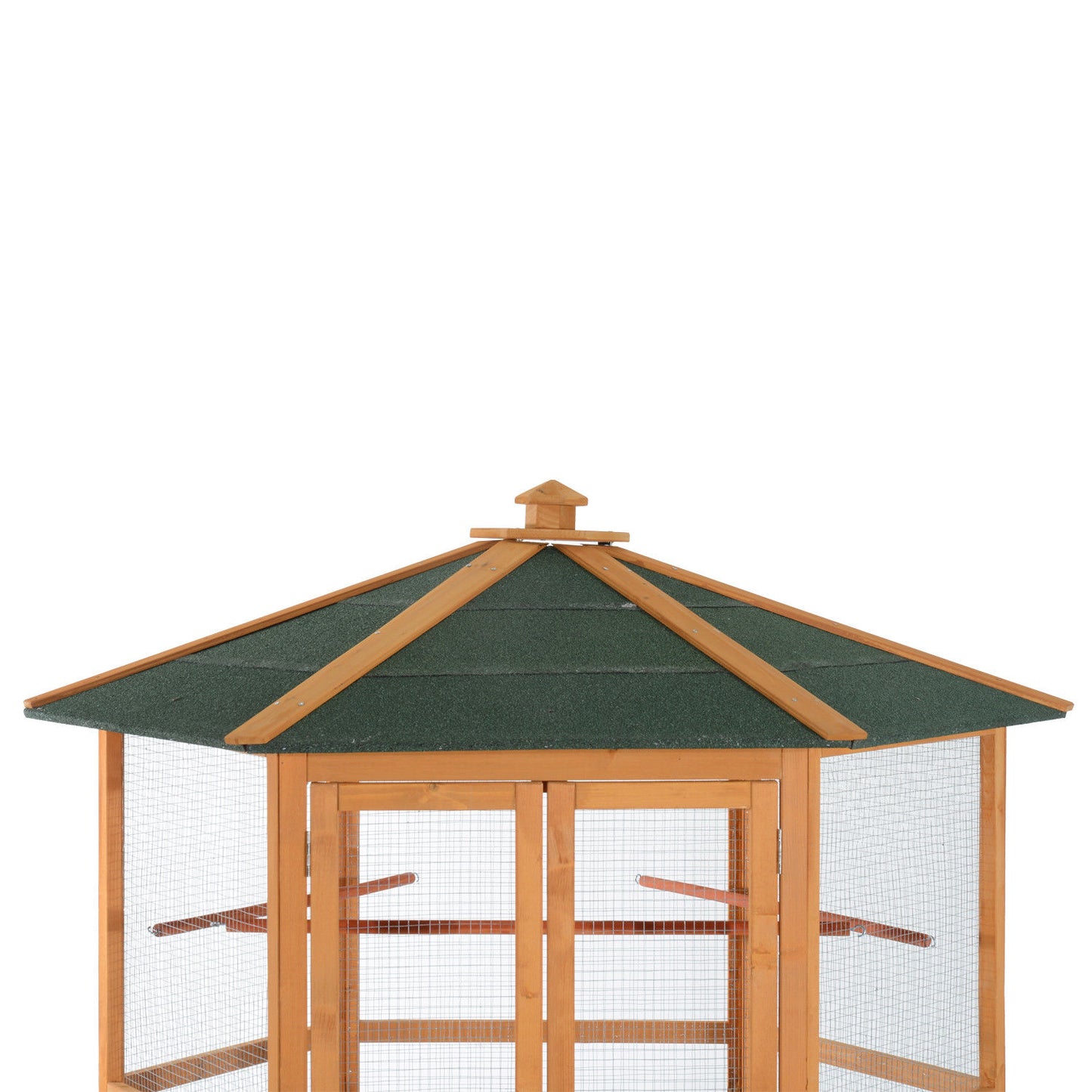Large Wooden Bird Aviary – Hexagonal Outdoor Flight Cage with Covered Roof