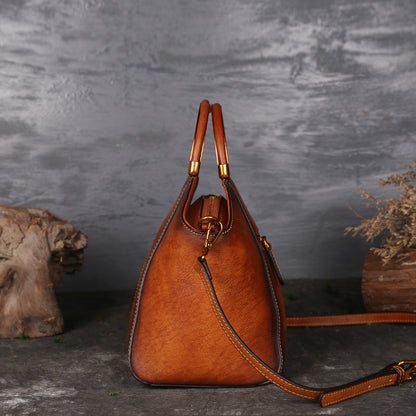 Embossed Leather Messenger Bag - Totem Pattern