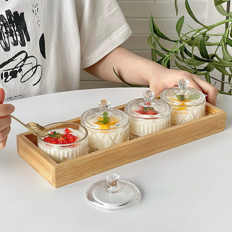 Glass Pudding & Dessert Cup Set – 4 Bowls, Spoons & Tray