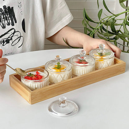 Glass Pudding & Dessert Cup Set – 4 Bowls, Spoons & Tray