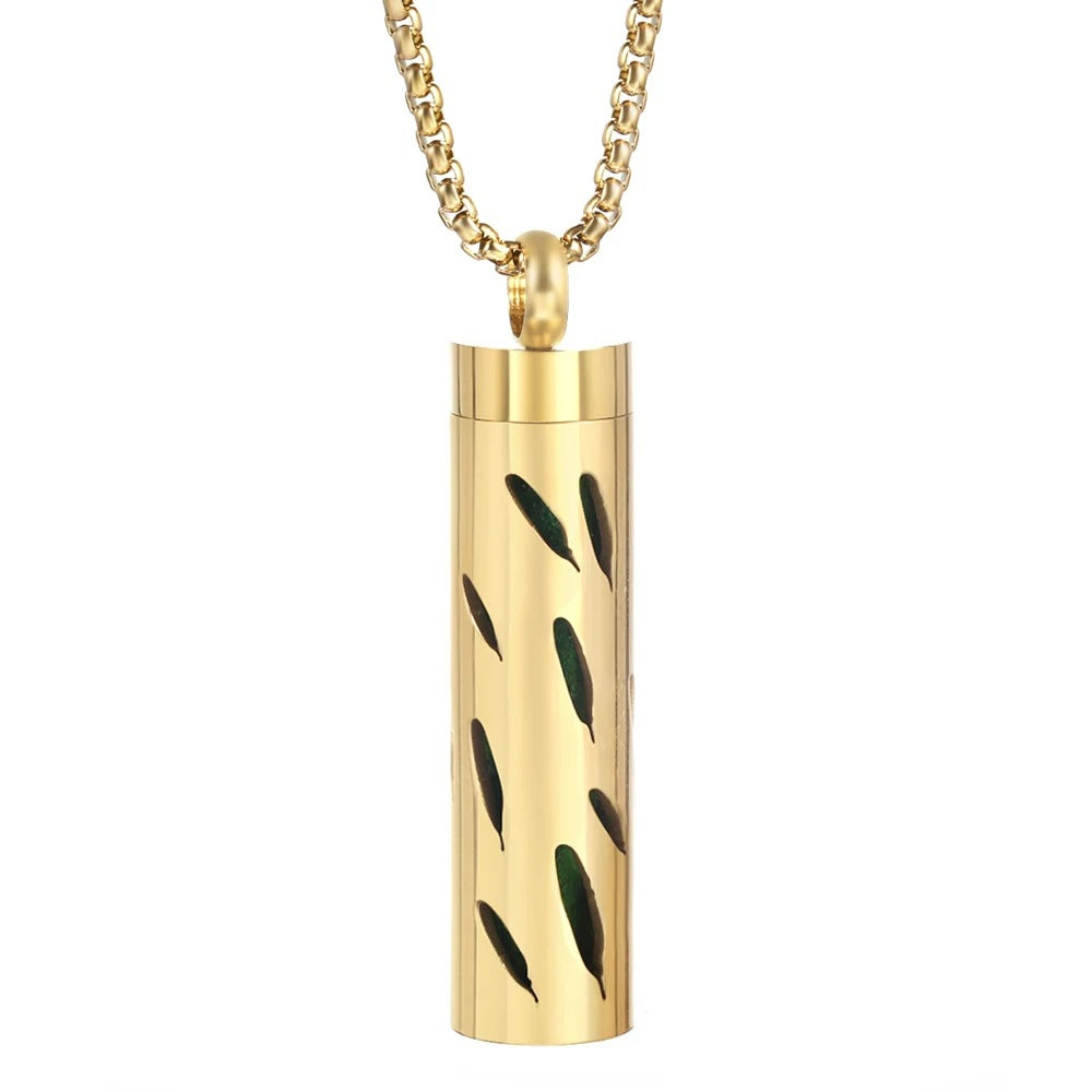 Gold Stainless Steel Aromatherapy Necklace - Cylindrical Hollow Pendant Essential Oil Diffuser