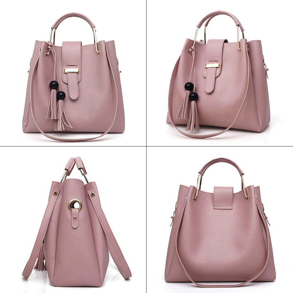 Women's 3-Piece Handbag Set | PU Leather Shoulder Bag, Crossbody & Tote with Tassel