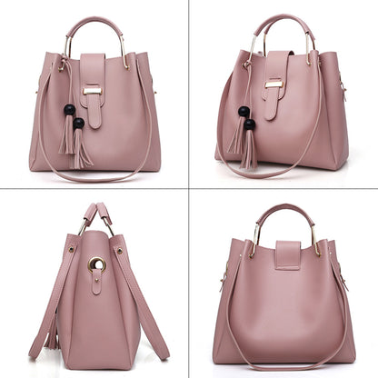Women's 3-Piece Handbag Set | PU Leather Shoulder Bag, Crossbody & Tote with Tassel