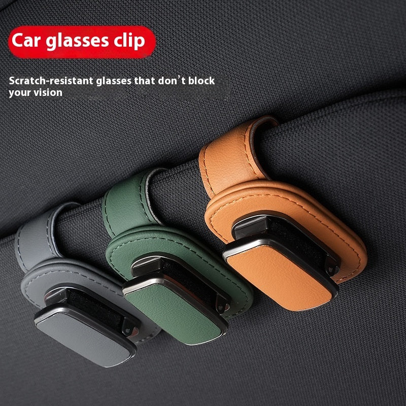 Leather Car Sunglasses Holder - Visor Clip Eyeglasses Storage Organizer