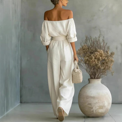 Women's Off-Shoulder Top & Wide-Leg Pants Set