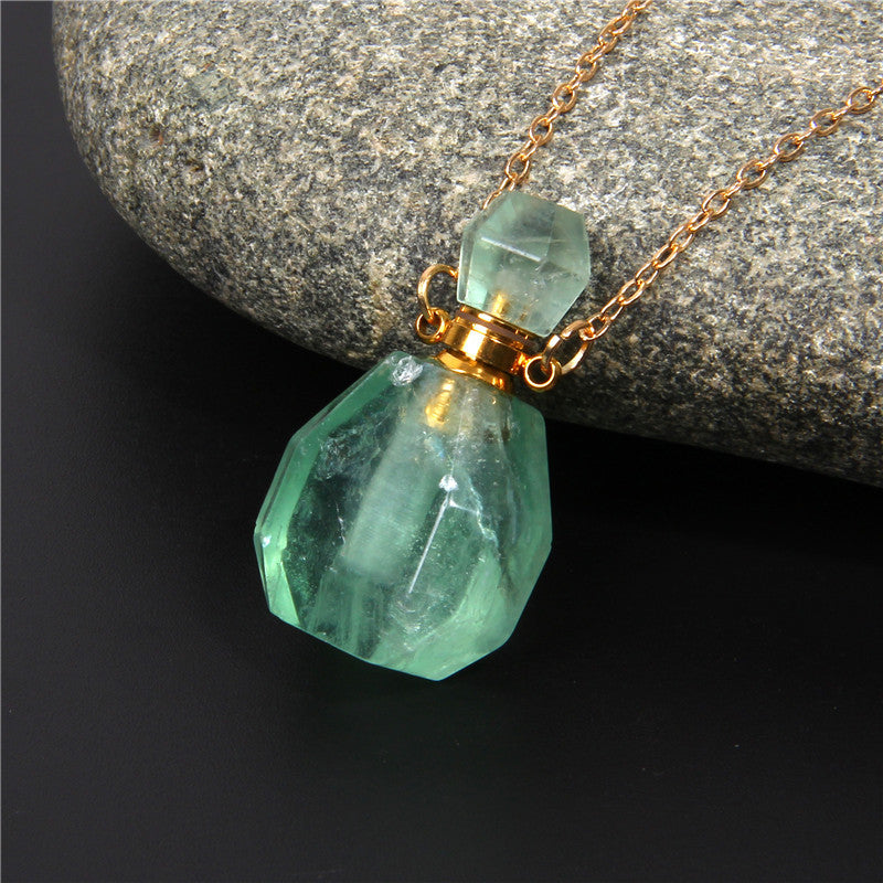Natural White Crystal Perfume Bottle - Essential Oil Aromatherapy Pendant Necklace