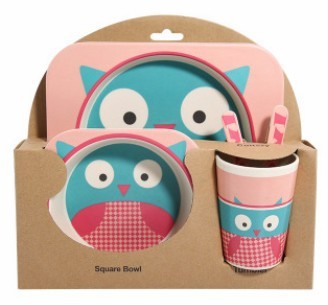 5-Piece Natural Bamboo Fiber Baby Tableware Set – BPA-Free Kids Dishes