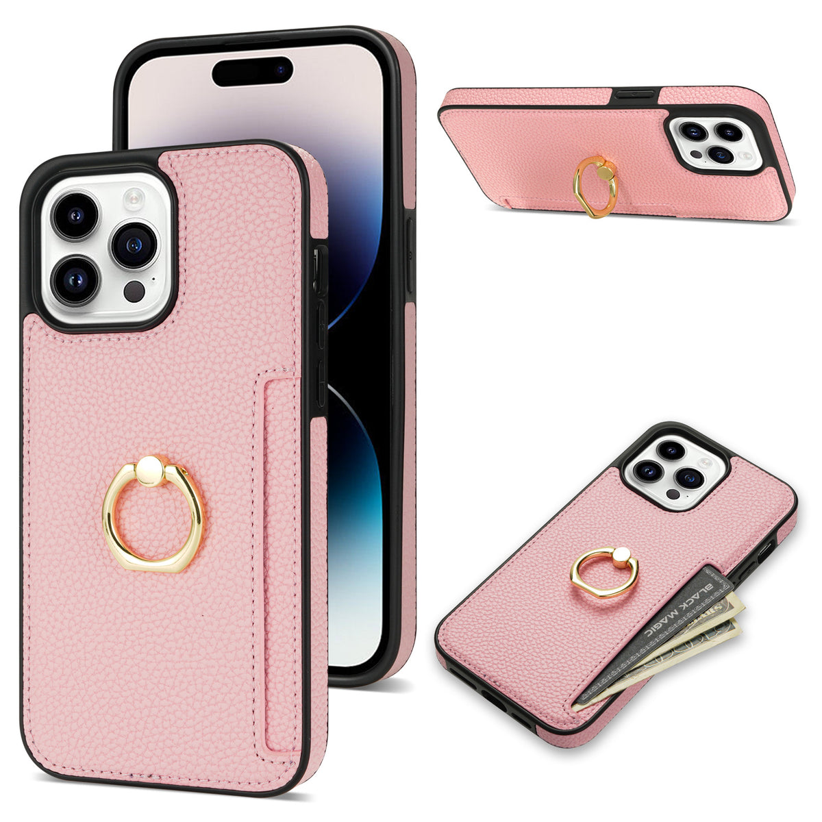 I phone  Pattern Fastened Ring Bracket Card Wallet Anti-fall Shell