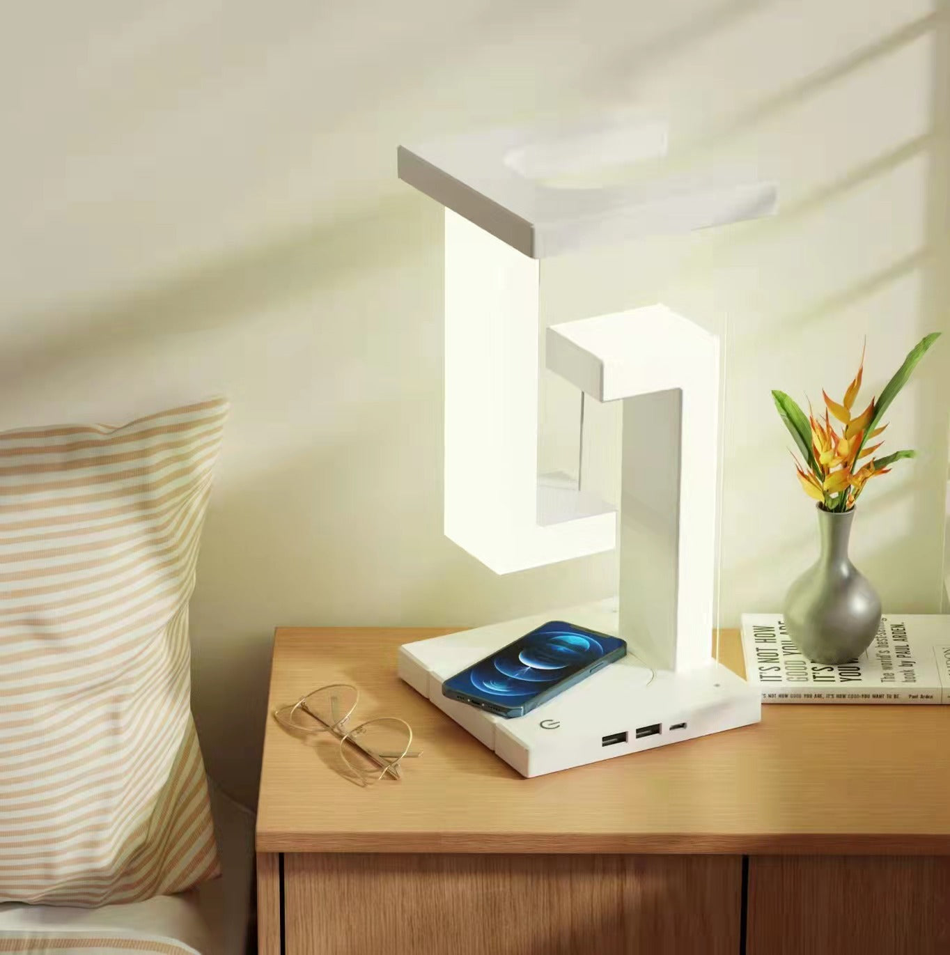 Wireless Charging Suspension Table Lamp - Floating Balance Lamp for Bedroom