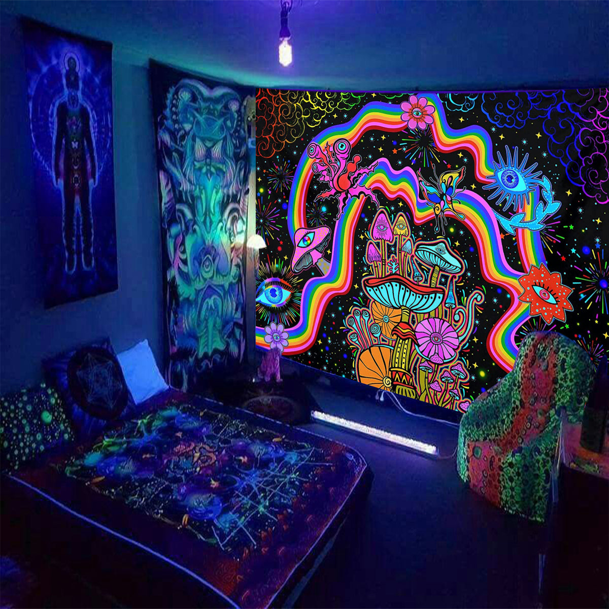 Astronaut Sky Skull Mushroom Tapestry