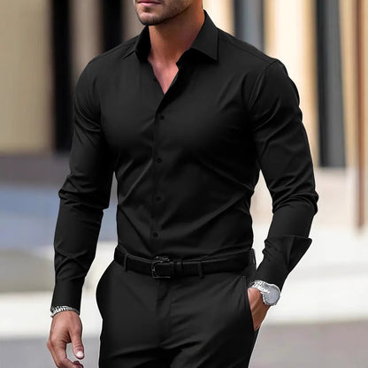 Men's Classic Solid Color Business Button-Down Shirt