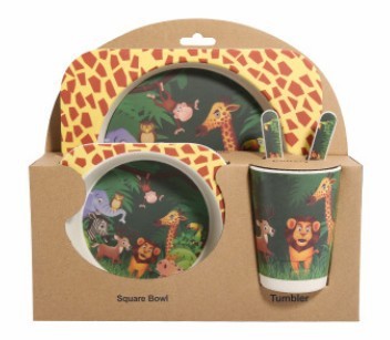 5-Piece Natural Bamboo Fiber Baby Tableware Set – BPA-Free Kids Dishes