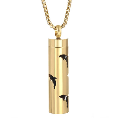 Gold Stainless Steel Aromatherapy Necklace - Cylindrical Hollow Pendant Essential Oil Diffuser