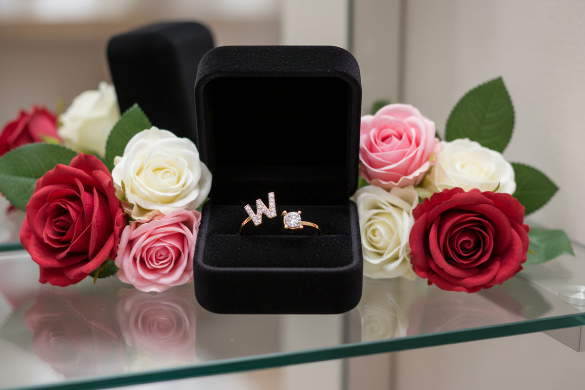 Personalized Initial Letter Ring | Adjustable Zircon Ring for Women