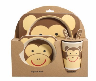 5-Piece Natural Bamboo Fiber Baby Tableware Set – BPA-Free Kids Dishes