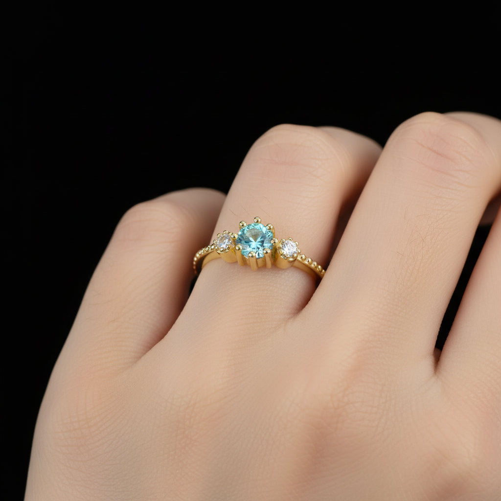 ROMAD Ocean Blue Rhinestone Rings  Gold Silver Rings for Wedding Engagement