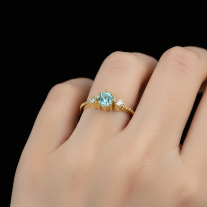 ROMAD Ocean Blue Rhinestone Rings  Gold Silver Rings for Wedding Engagement