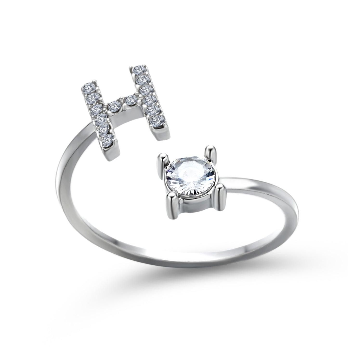 Personalized Initial Letter Ring | Adjustable Zircon Ring for Women