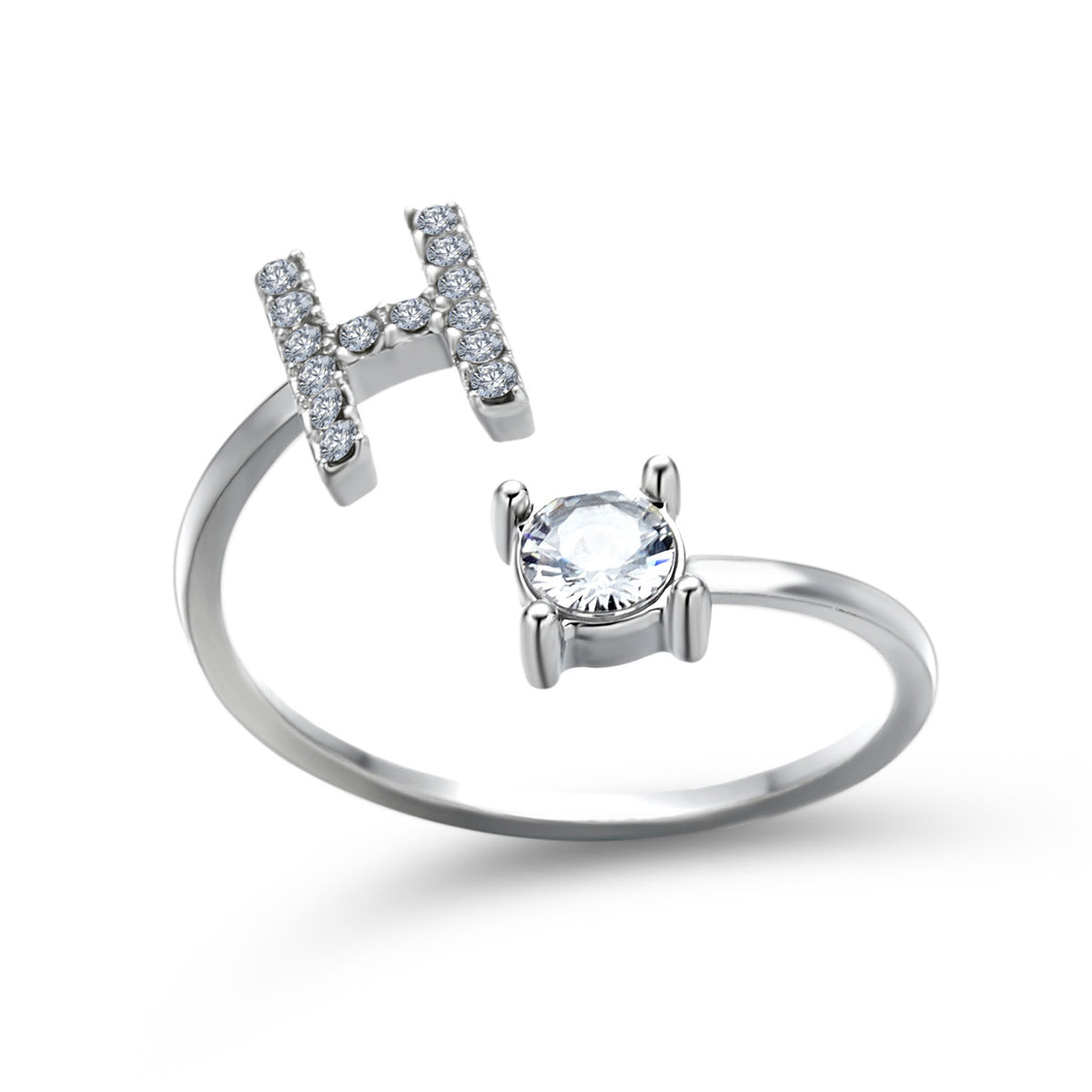 Personalized Initial Letter Ring | Adjustable Zircon Ring for Women